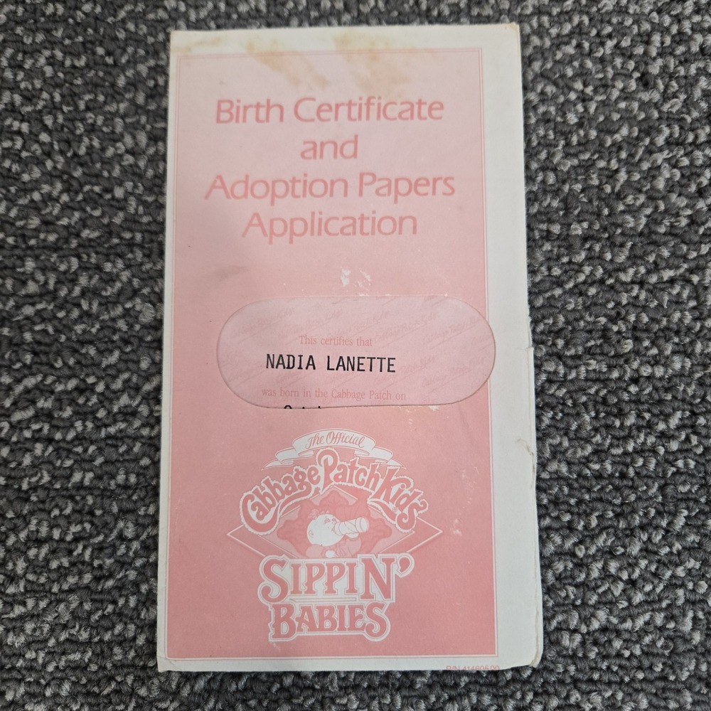 Cabbage Patch Kids Sippin Babies Nadia Lanette Birth Certificate Adoption Papers